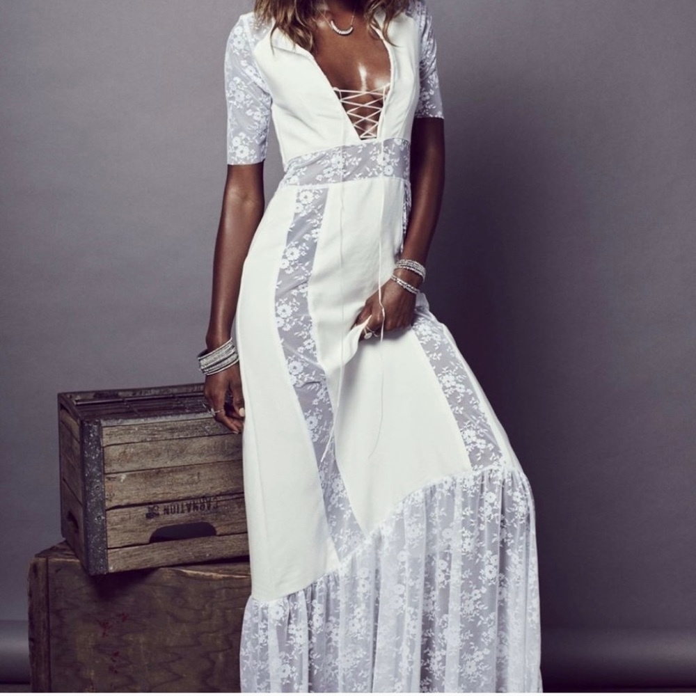 For Love and Lemons White Lace Maxi Dress